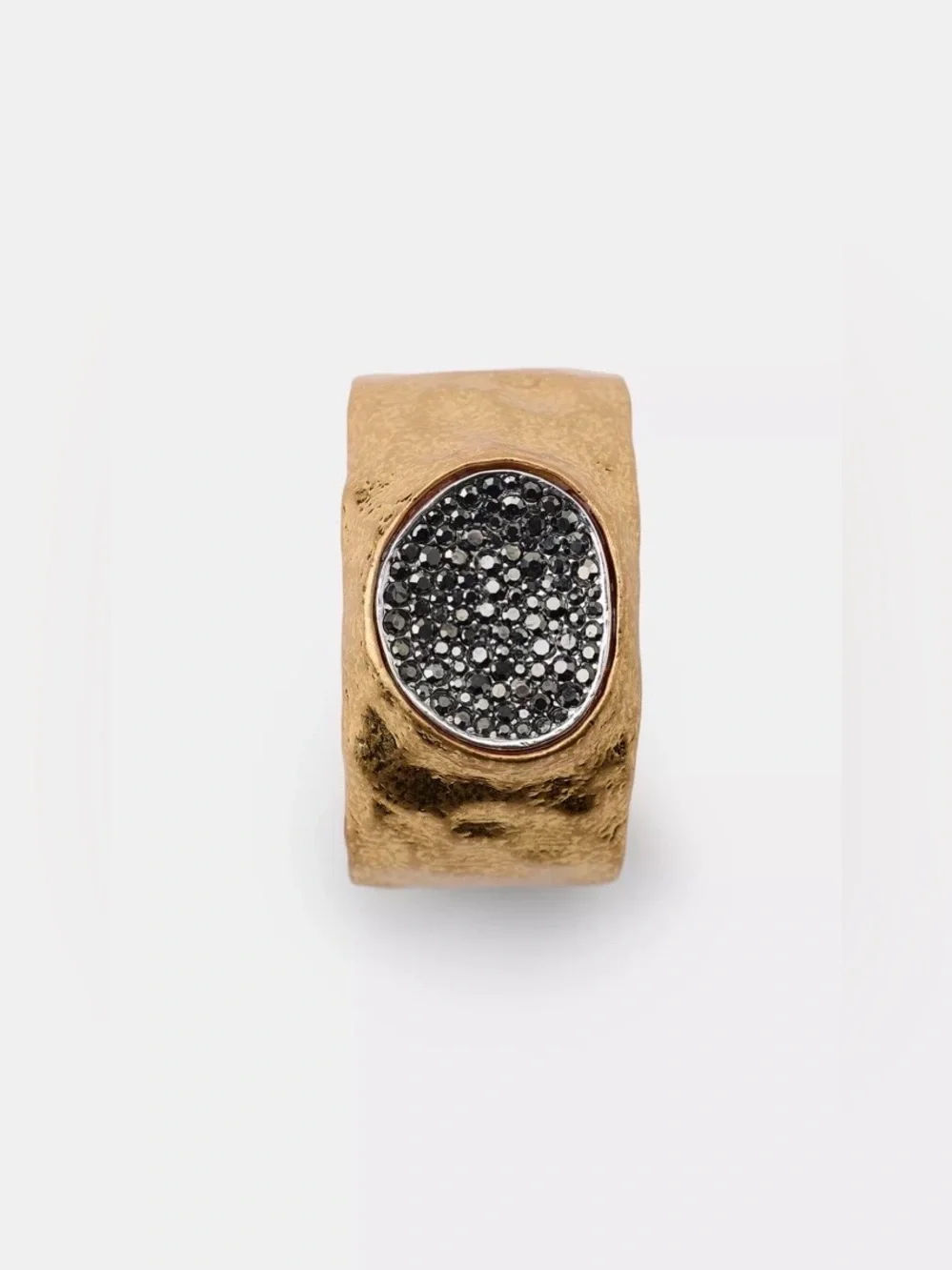 Zara NWT Gold Hammered Cuff Bracelet with Black Crystal Pavé Statement Detail